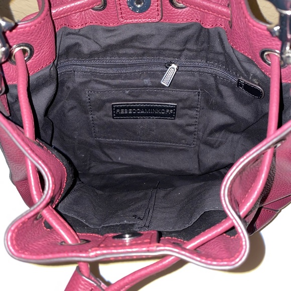 Rebecca Minkoff burgundy pebble leather crossbody bucket bag - Picture 9 of 10
